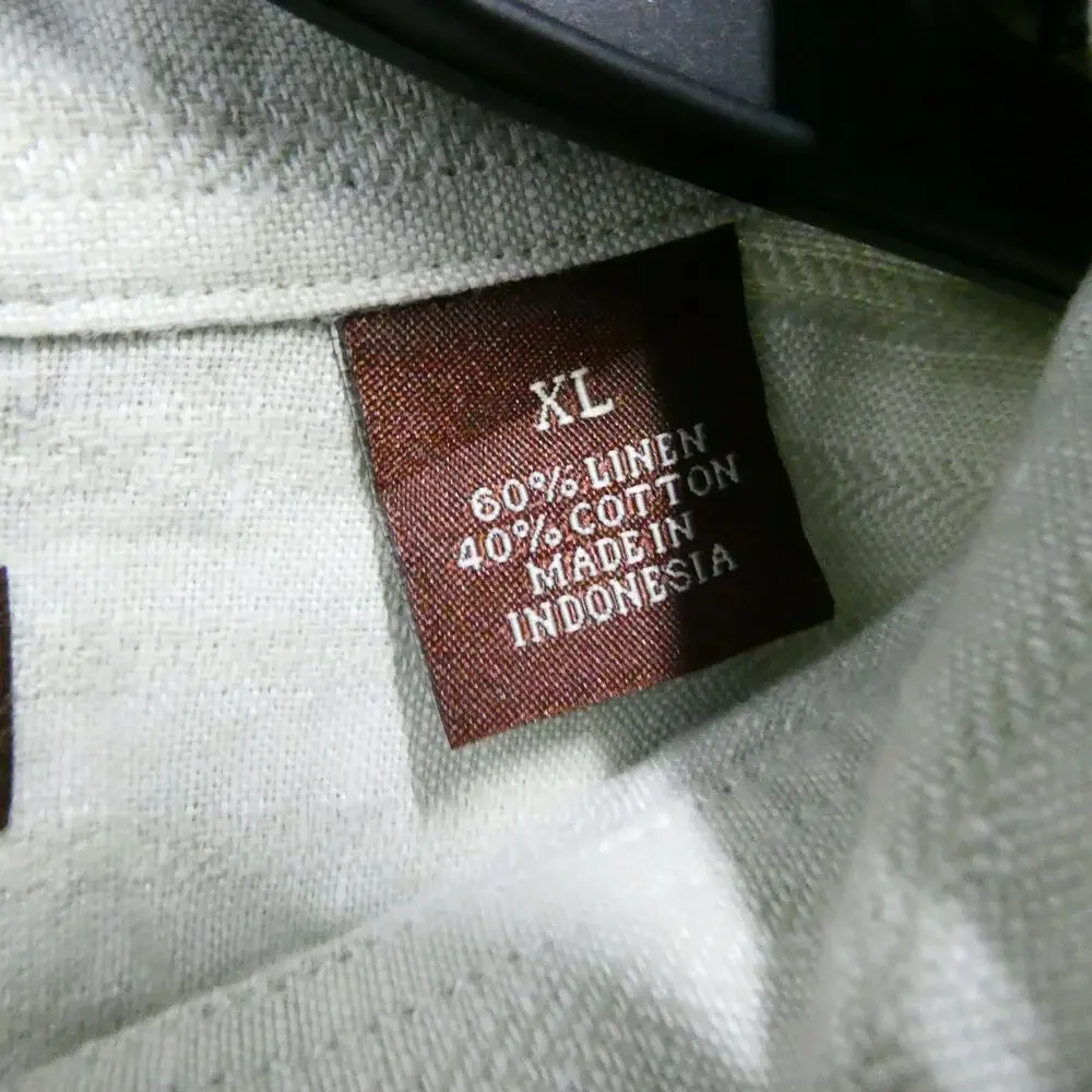 Perry Ellis men's size XL green button-up short sleeve‎ top shirt linen cotton